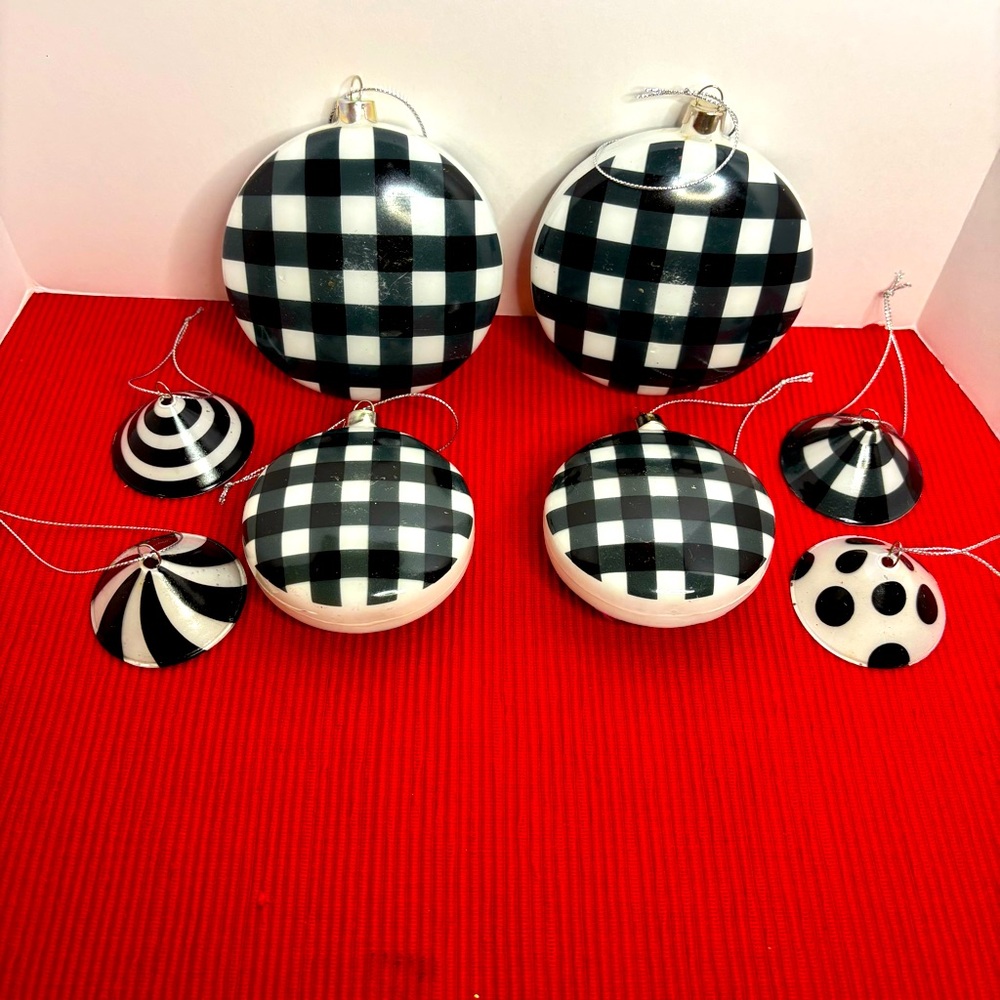 Isaac Mizrahi Black and White  Christmas Ornaments set of 8